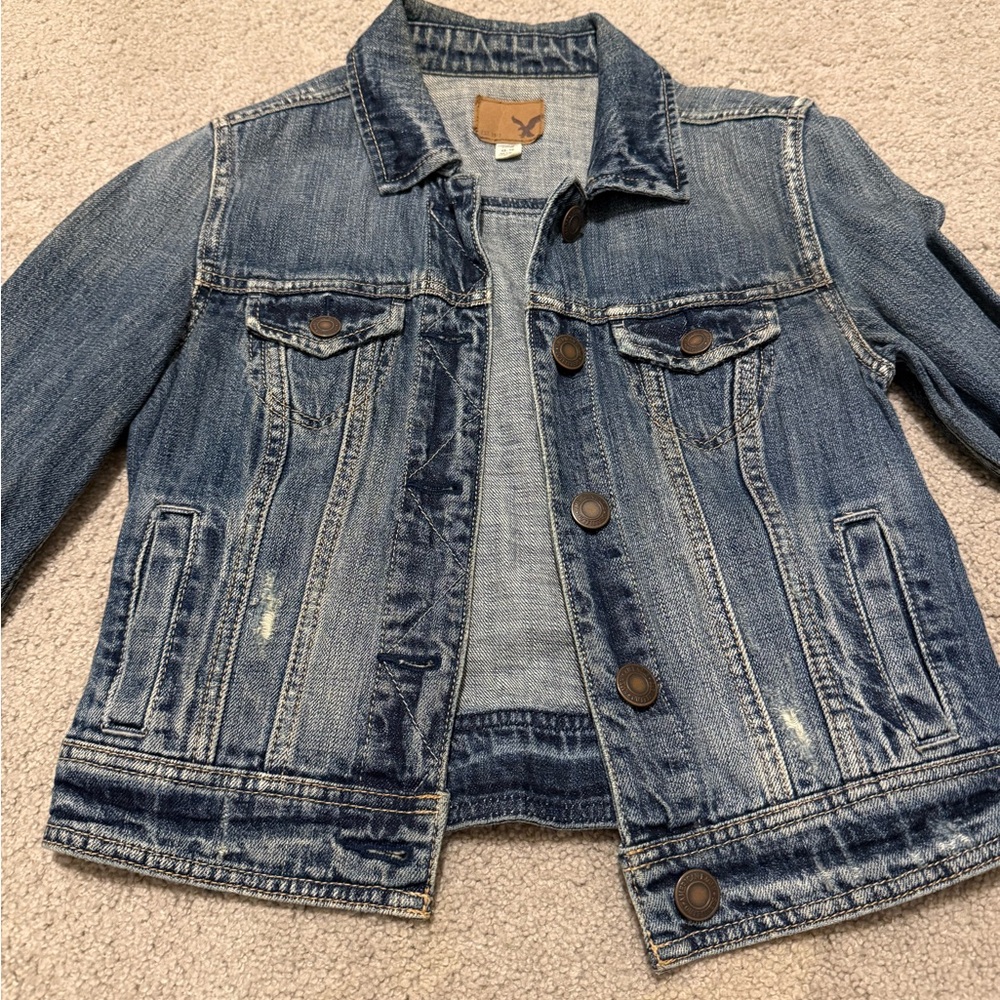 American Eagle Outfitters Distressed Blue Denim Jacket